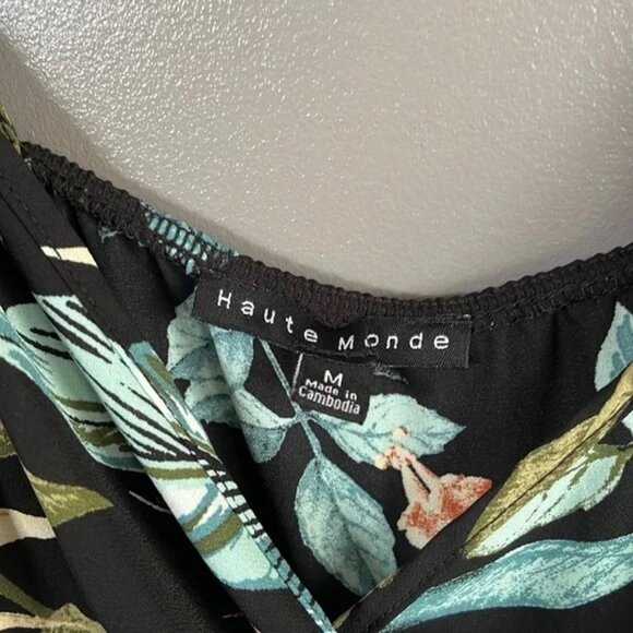 Tropical Print Wide Split Leg Wrap Front Jumpsuit - Picture 4 of 4